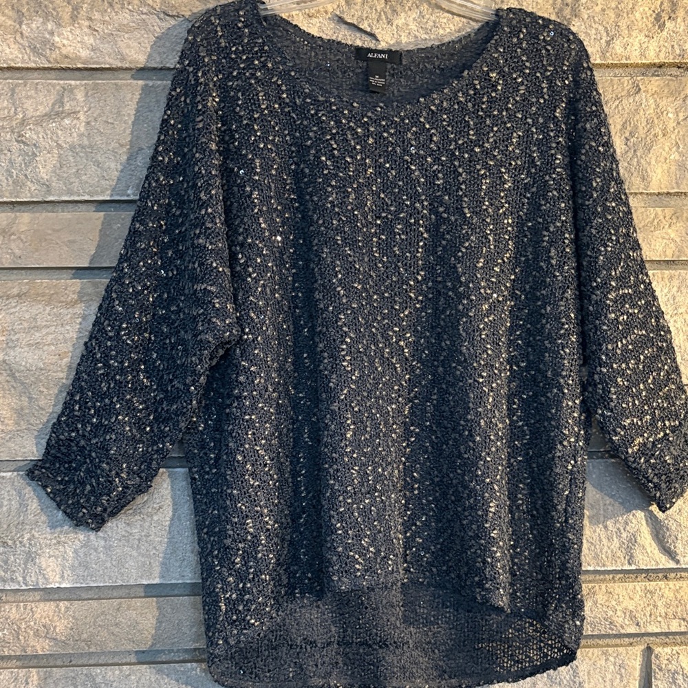 Alfani Dark Grey and Gold Textured Women's Sweater